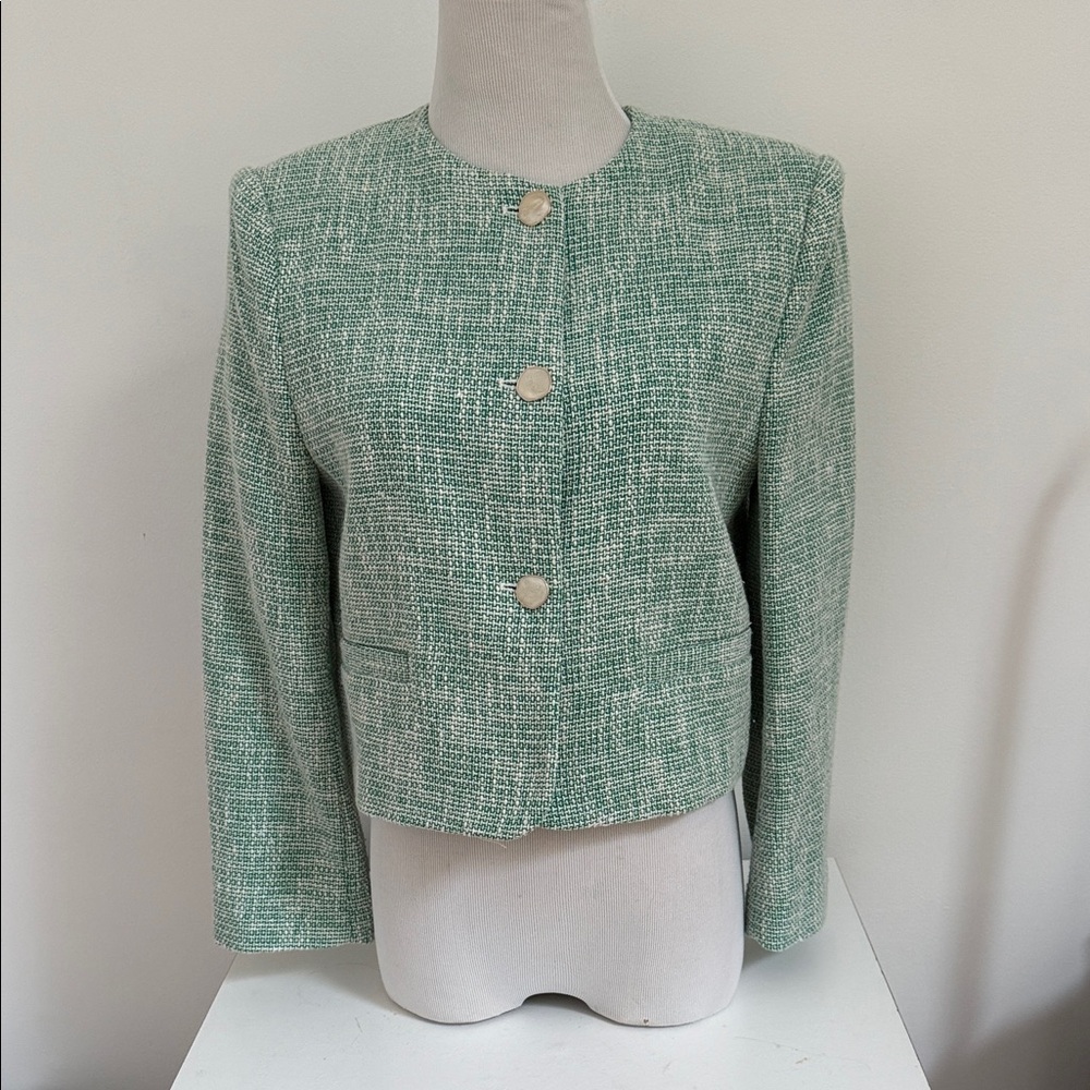 Zara Mint Green Tweed Blazer
